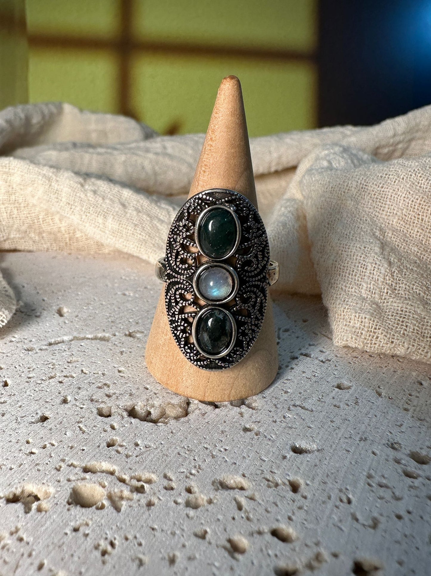 Anello Forest Moon | Agata muschiata e Pietra di luna