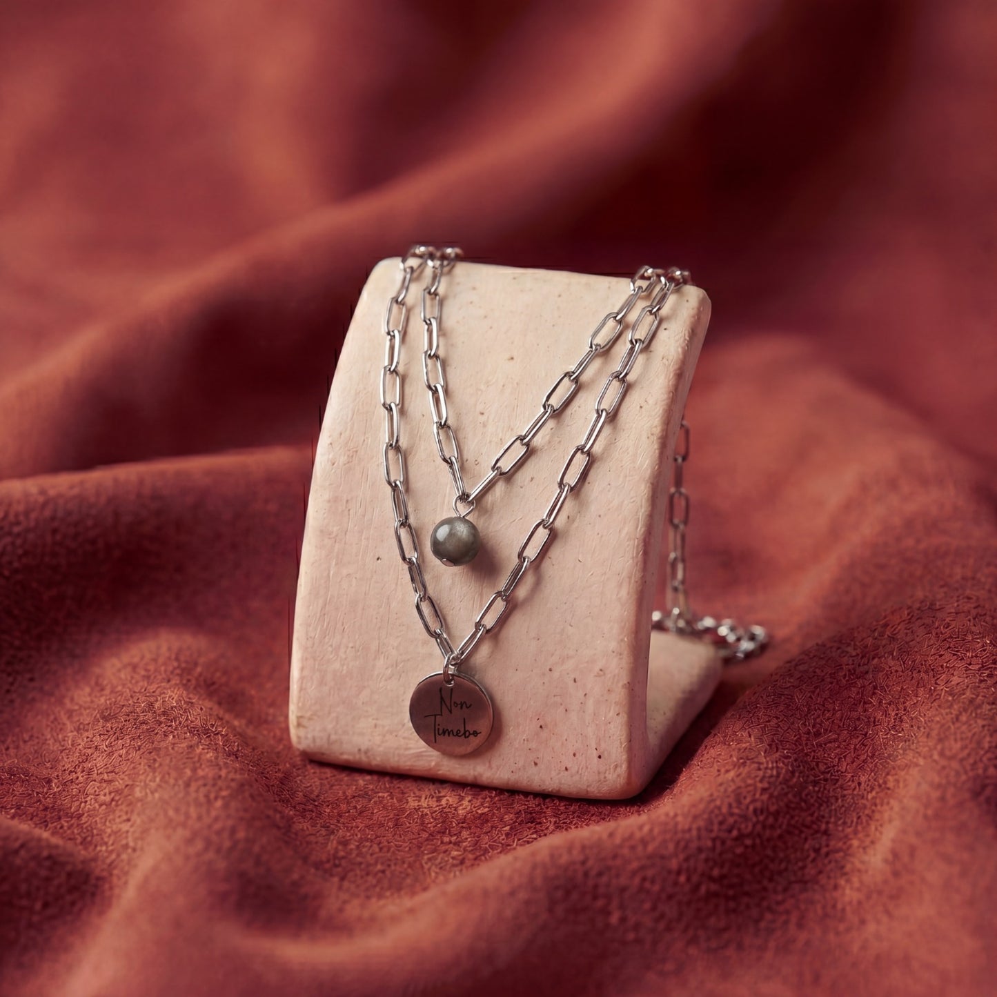 Collana Non Timebo - Ossidiana argento (Acciaio)