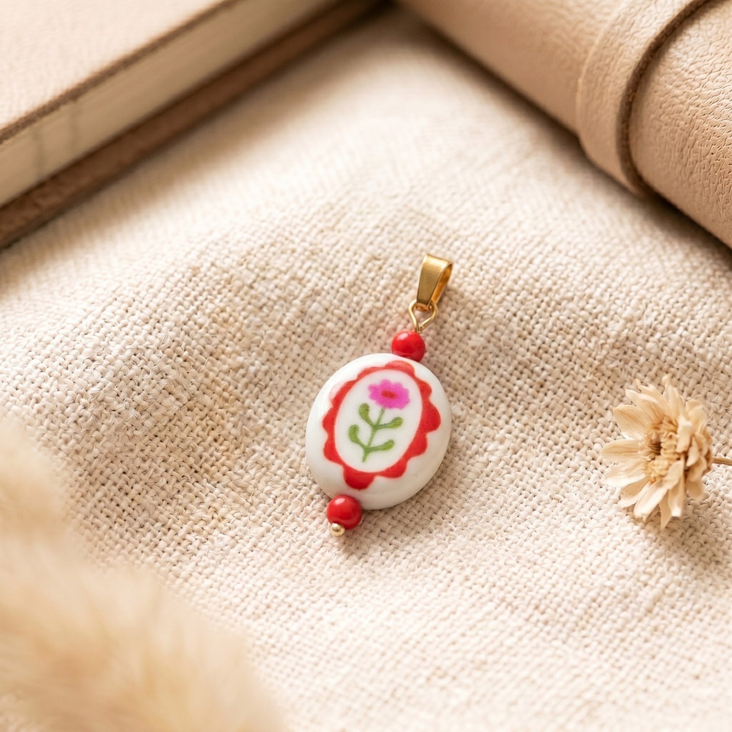 Charm Peonia rosa Acciaio Gold/silver