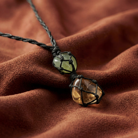 Collana Intrecciata prehnite e Quarzo Ialino