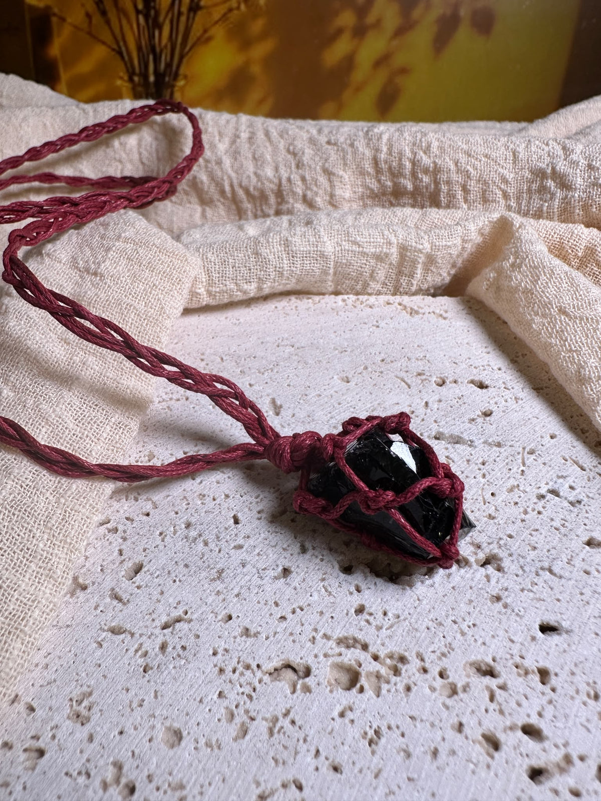 Collana intrecciata Ossidiana nera Grezza | protezione energetica