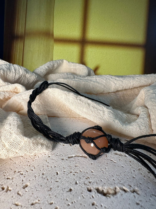 Porta cellulare/Charm borsa Pietra di luna pesca con pietra del sole