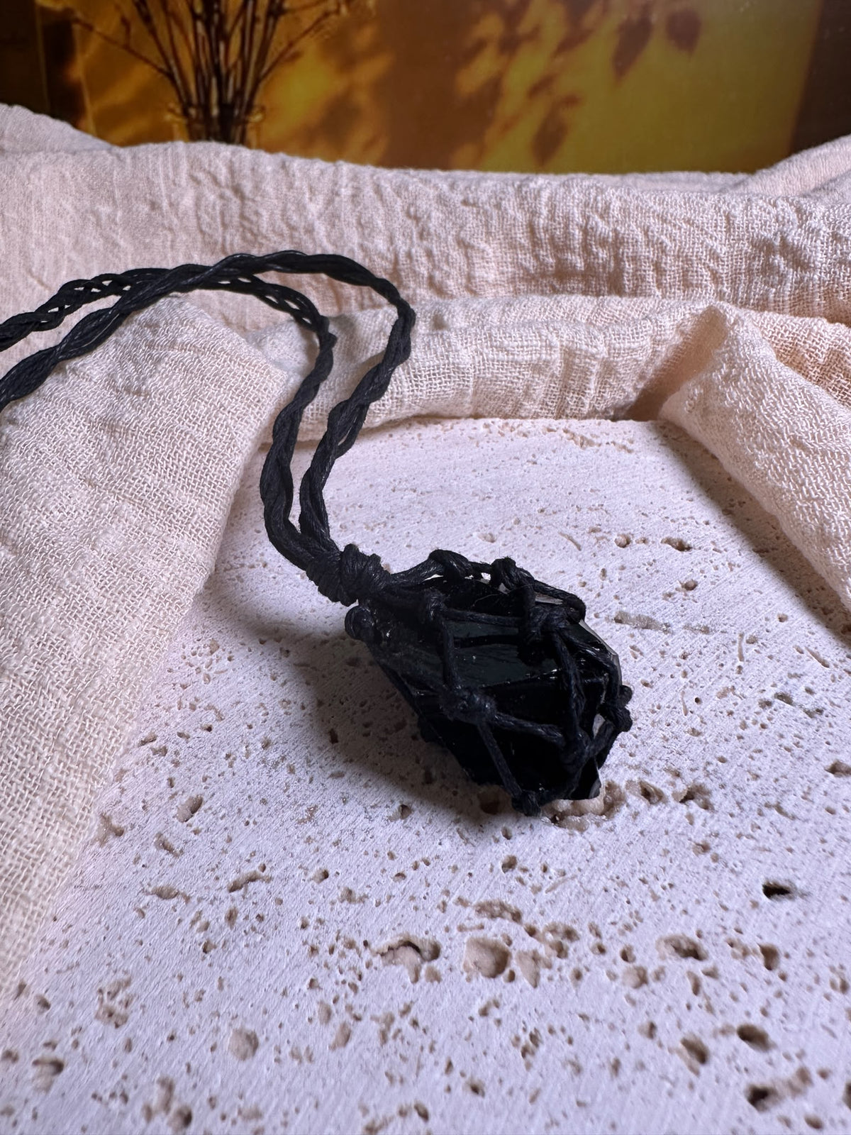 Collana intrecciata Ossidiana nera Grezza | Protezione energetica