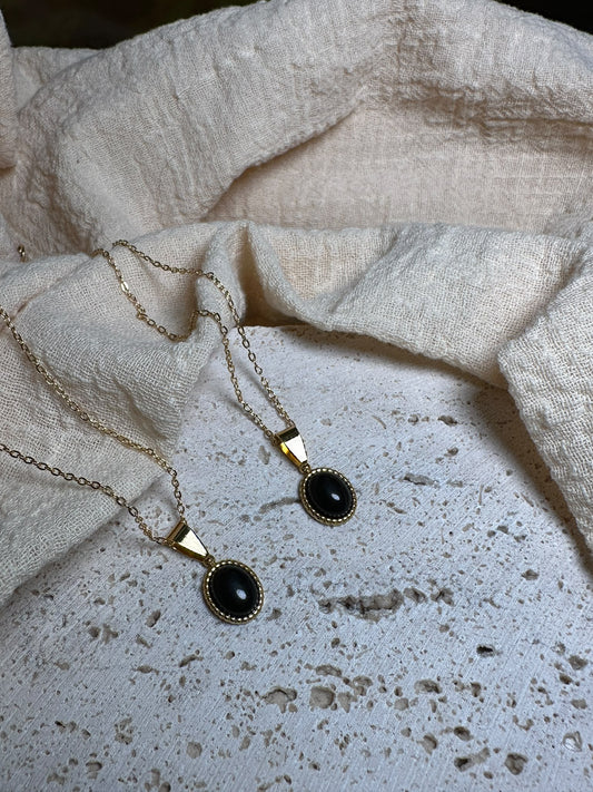 Collana ossidiana nera | Protezione energetica (Acciaio Gold)